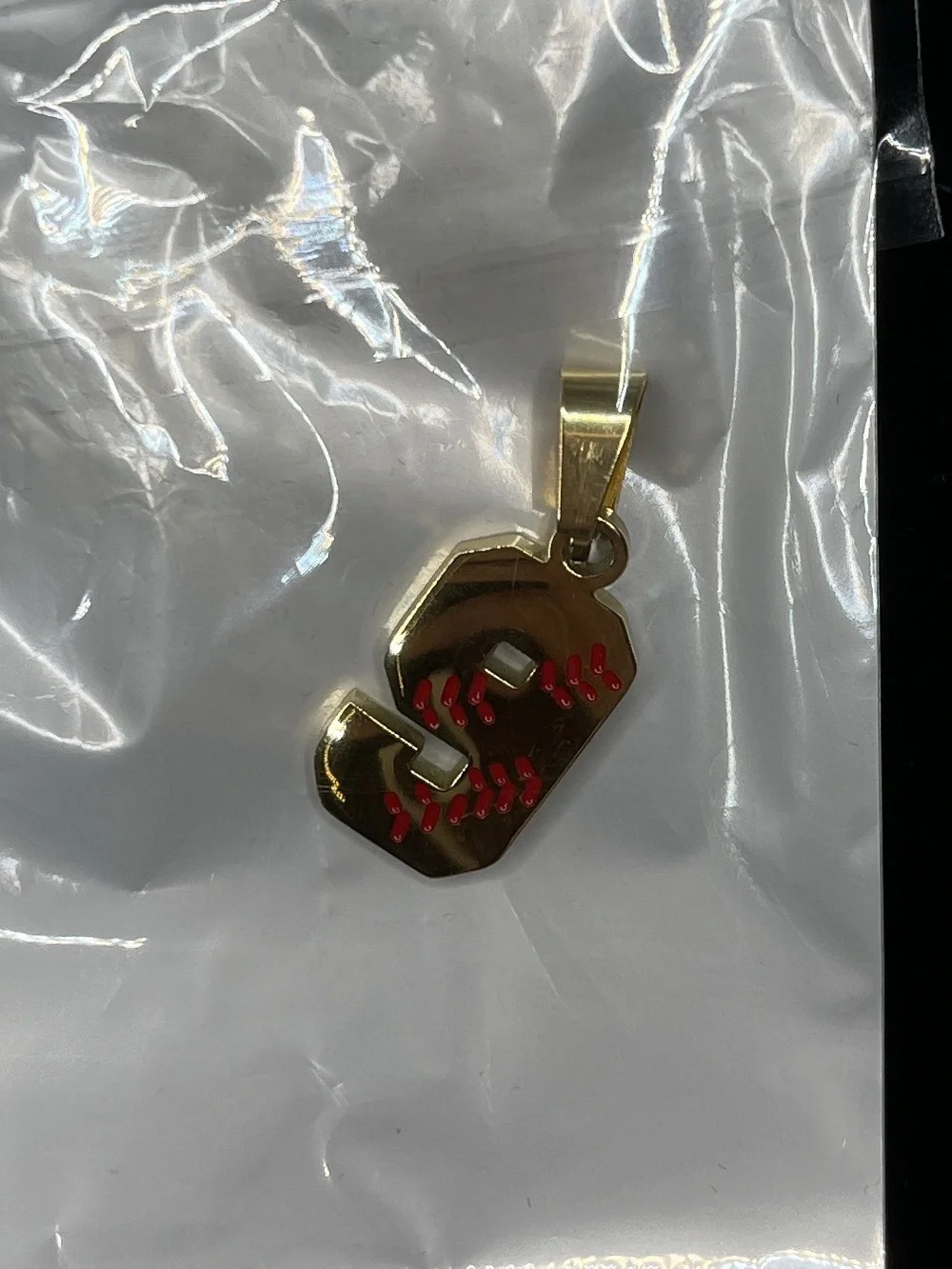 Gold Chain Necklace Baseball “9” Charm with Velvet Pouch